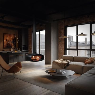 The Ortal: Oval 120 Suspended Gas Fireplace, available at Hearth & Home of Central New York in East Syracuse